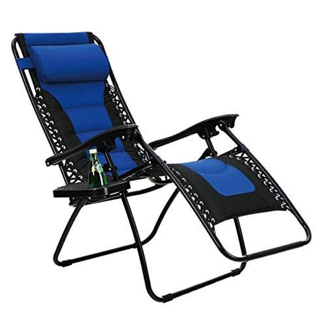 Padded Zero Gravity Lounge Chair Patio Foldable Adjustable Reclining with Cup Holder