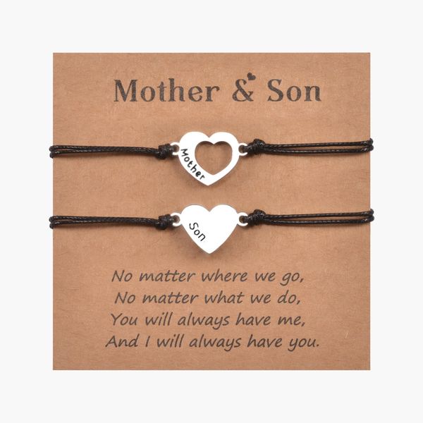 MANVEN Mother Son Bracelets Mother Son Gifts for Mum Mommy and Me Bracelets Matching Heart Bracelet for Women Boys Wish Jewellry Mothers Day Birthday Christmas Gifts Set for 2