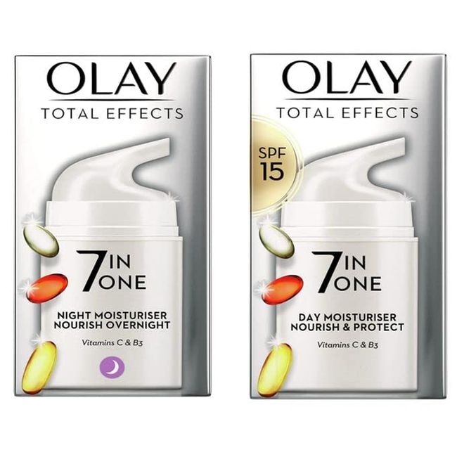 Olay Total Effects Face Cream Skin Care Sets & Kits, Day & Night Cream, Face Moisturiser Pamper Gifts For Women With Vitamin C, B3 and SPF 15, 7in1 Nourish and Protect 2 x 37ml