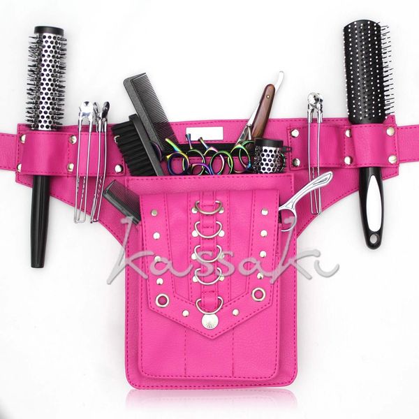 Kassaki Hairdressing Toolbelt Scissor Holster Pouch Bag 10 scissors Holder Stud Belt (Pink)