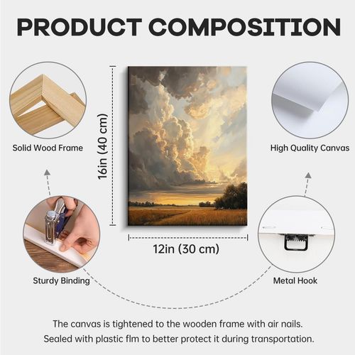WOXZQ Canvas Wall Art, Oil Painting Decor, Landscape Nature Country Paintings, Farmhouse Pictures, Modern Artwork, Peaceful Prints Cottagecore Office Living Room Bedroom 12x15 Inch
