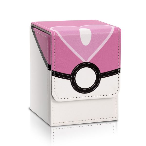 Collectible Trading Card Cases, Card Deck Box Storage Box Case Magnetic Deck Box Card Holder ，Can hold around 100 cards(Pink-white)