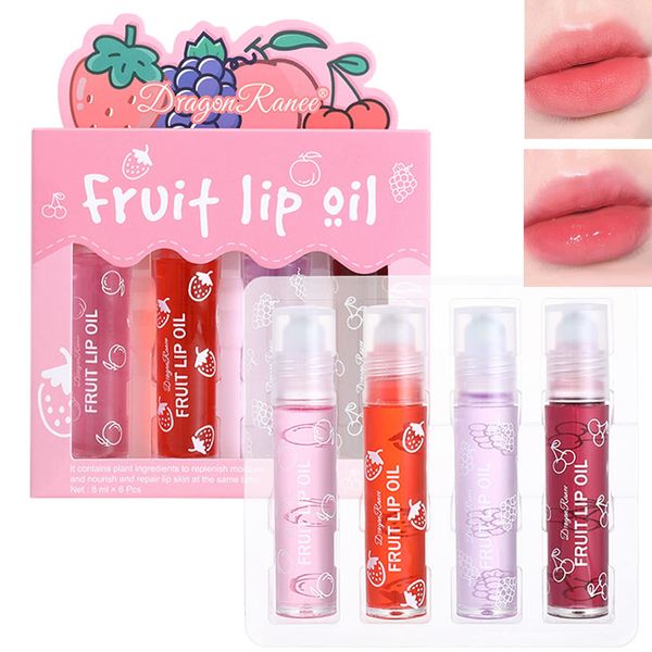 Glitzer-Lipgloss Aufrollen,Lip Shiner Roll-On,Lip Gloss Set,Farblos Lipgloss Durchsichtig, 4Pcs Lip Gloss Obst Geschmack,Feuchtigkeitsspendender Lippenbalsam,Transparenter Lippenverstärker