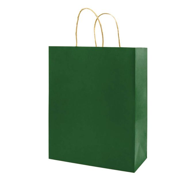 50 Pack 8x4.75x10 inch Medium Green Gift Paper Bags with Handles Bulk, Bagmad Kraft Bags, Craft Grocery Shopping Retail Party Favors Wedding Bags Sacks (Dark Green, 50pcs)