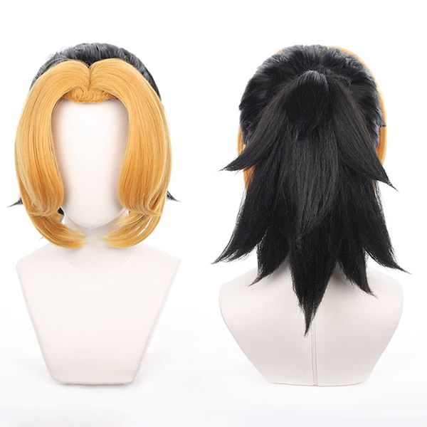 Cos Suma Women's Wig Anime Demon 鬼滅 Slayer Character Wig Gold Black Replacement Wig for Halloween,Christmas,Stage Play Use Attached Hair Net