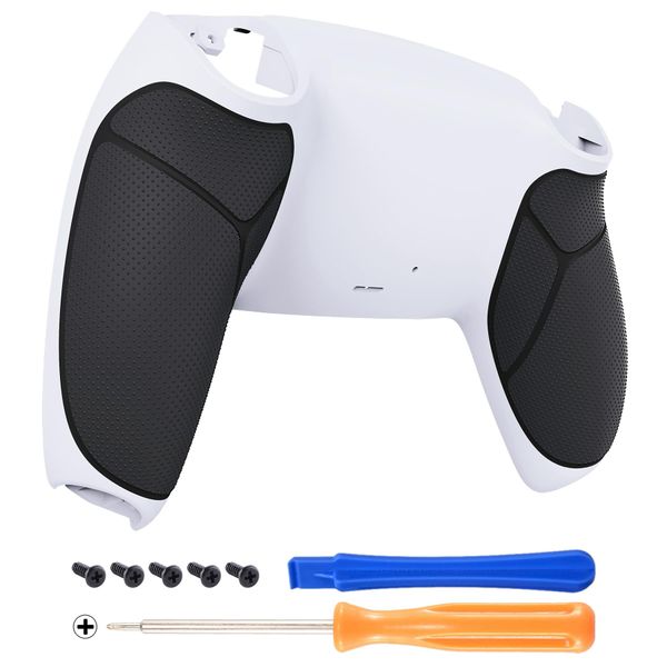 eXtremeRate Back Bottom Black Performance Rubberized Grip Custom White Bottom Shell Compatible with ps5 Controller, Replacement Back Shell Cover