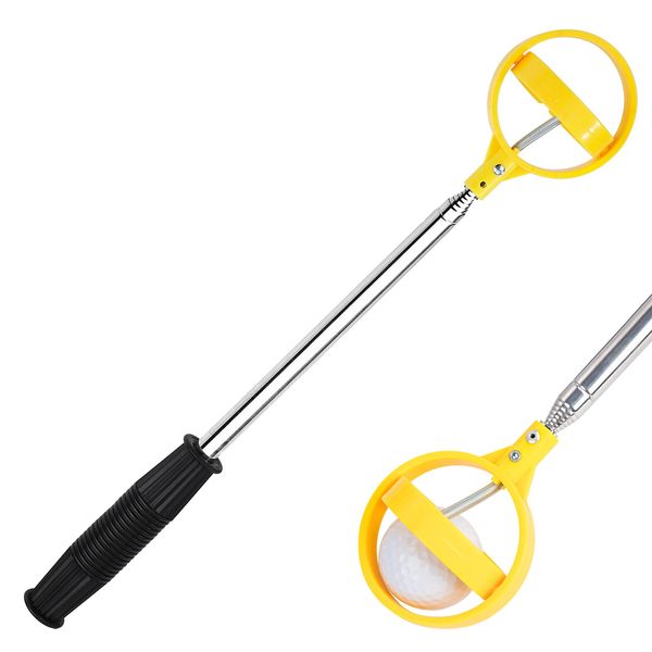 HOLEMZ Golfball-Retriever Automatische Teleskop Ballsammler Rostfreier Ballrückholer Grabber Locking Scoop Werkzeug für Wasser Männer Golfspieler Golfliebhaber