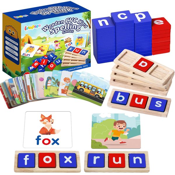 CVC Word Educational Toy Spelling Games, Preschool Toddler Learning Activities, Montessori Learning Toys Gifts for 3 4 5 6 Years Old Kids, 60 Sight Words Flash Cards Alphabet Puzzle for Toddlers