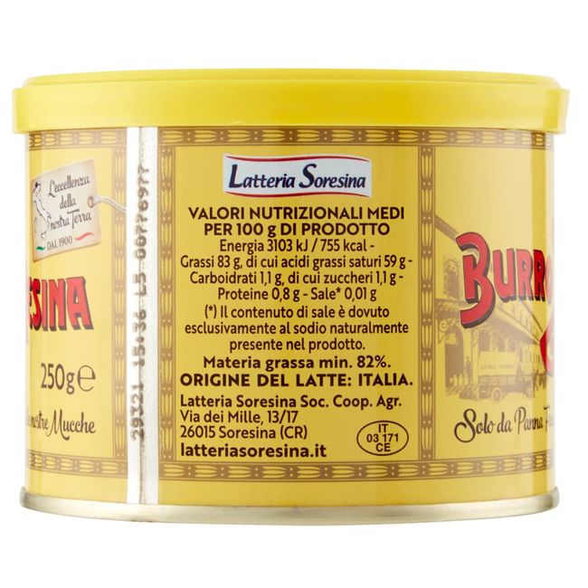 Latteria Soresina Burro Butter, die nur aus frischer Milchcreme hergestellt wird Italienische Exzellenz Dose mit 250g