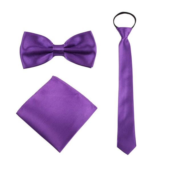 GUCHOL Boys Bow Tie Pocket Square Necktie - 3 Piece Set for Kids with Wedding Praty (Purple, 7-15 Year)