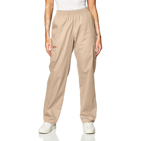 Dickies Women's Signature Elastic Waist Scrubs Pant, Dark Khaki, Medium