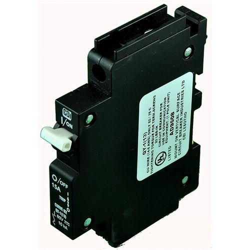 CBI Electric QY Series, Magnetic/Hydraulic Circuit Breaker, 10 Amp, 1 poles, Black Body with White Handle QY-1-13-DM-U2-10
