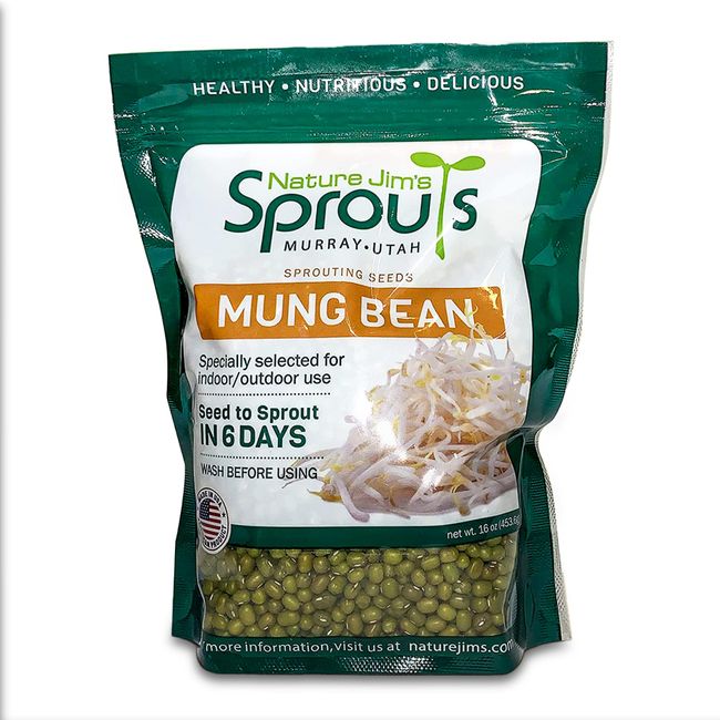 Nature Jims Premium Mung Bean Sprouting Seeds – 16 Oz – NON GMO- Resealable Bag for Longer Freshness – Rich in Vitamins, Minerals, Fiber