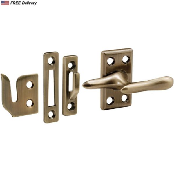 Sash Lock 1-7/8 In Steel Antique Brass Casement Window Catch Rim Surface Strike