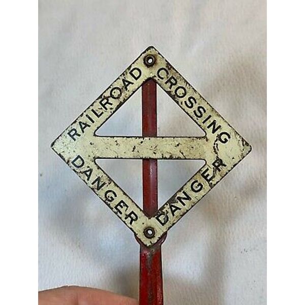 Vintage Railroad Crossing Danger Sign for Toy Train Red & White