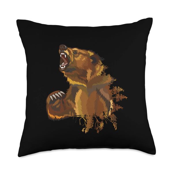 Grizzly Bear Made With Natures Trees - Animal Throw Pillow