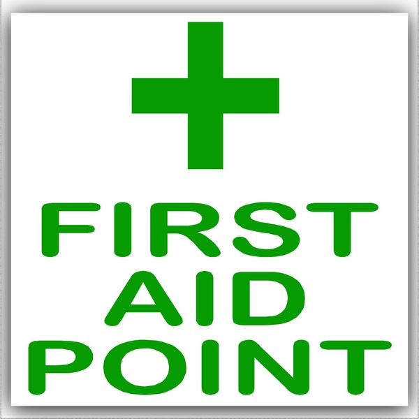 6 x First Aid Point-Green on White,External Self Adhesive Stickers-Medical,Health and Safety Signs