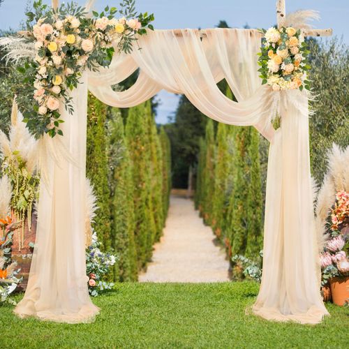 Arch Drapes for Wedding Arch Draping Fabric 2 Panel Sheer Backdrop Curtain for Ceremony Bridal Party Decor 6 Yards (Champagne, 19Ft Length x 28" Width (2 Panel))