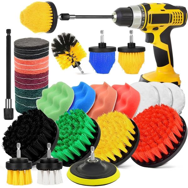 Attachment Set 30Pcs Drill Scrubber Brush Kit Include Scrub Pads Sponge NEW