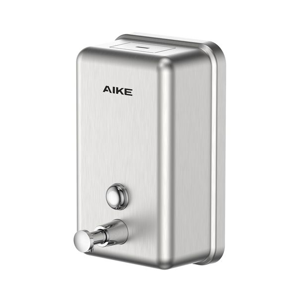 AIKE AK1003 Soap Dispenser Wall Mounted, 1100ml Manual Stainless Steel Soap Dispenser, Built-in Plastic Protective Layer, Anti-rust, Anti-wear and Anti-drip, Commercial Liquid Hand Soap Dispenser