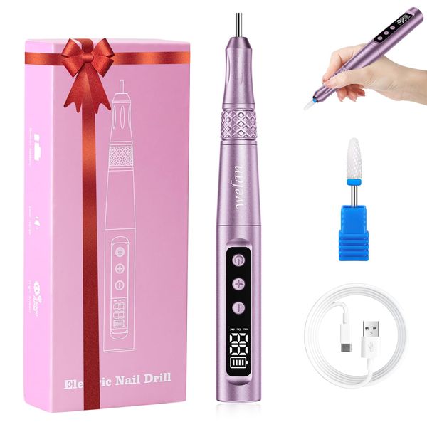 Welan Electric Nail Drill Professional, Electric Nail File, 35000RPM Cordless Nail Drill, Portable Nail File Machine for Acrylic and Gel Nail with Manicure and Polishing Tool Set (Pink)