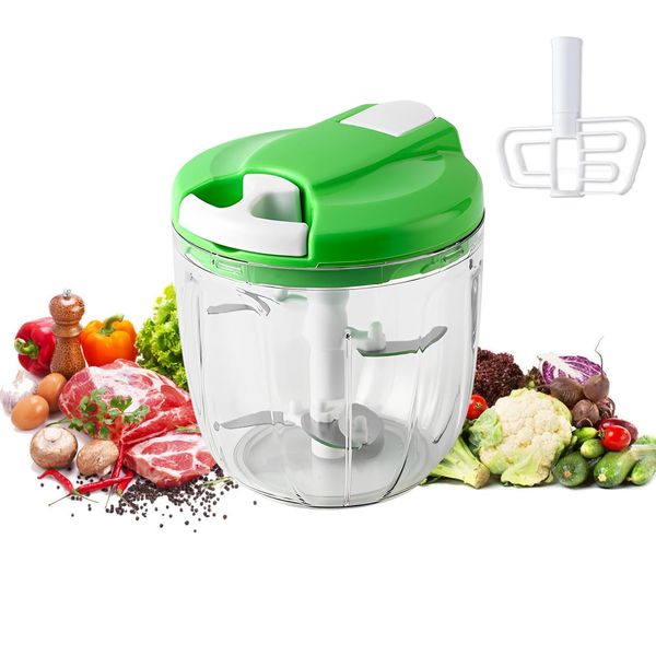 DDUP Multi-Function Manual Food Chopper,Manual Food Processor Vegetable Chopper, Portable Hand Pull String Garlic Mincer Onion Cutter for Veggies, Ginger, Fruits, Nuts,etc.Wonderful for Kitchen 900ML