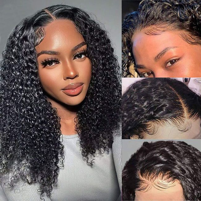 veravicky 13x4 Curly Lace Front Wig Human Hair 180% Density Kinky Curly Wig 16 inch Transparent Curly Human Hair Wigs for Women Curly Glueless Wigs Human Hair Pre Plucked with Baby Hair