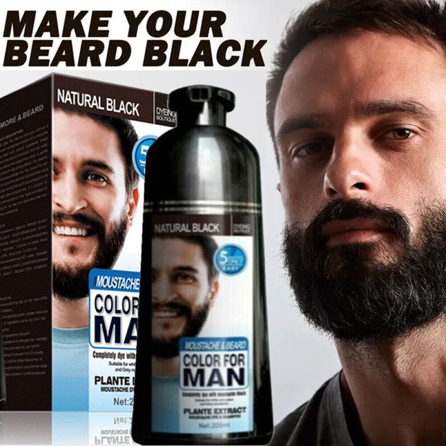 2-IN-1 MOKERU Men Beard Mustache Natural Hair Color Shampoo Permanent Black Dye