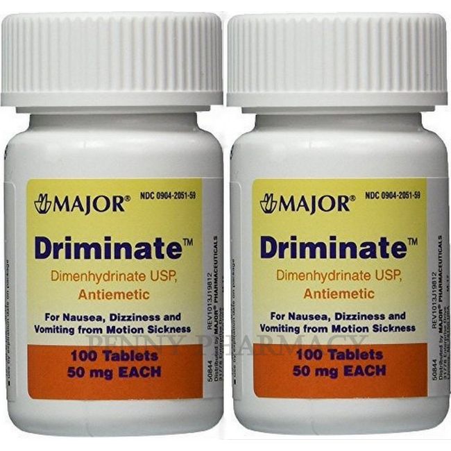 Driminate Motion Sickness Tabs 50mg 100ct (2 pack)  PHARMACY FRESH ^