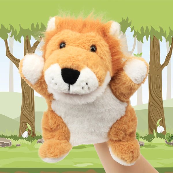 Cuteoy Plush Lion Hand Puppet Stuffed Animal Toy Open Movable Mouth Creative Role Play Storytelling Plushies Gifts for Kids Toddlers Birthday Christmas