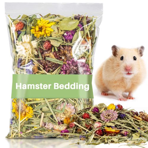 Sukh Hamster Bedding - Flowers & Herbs Odor Control Dwarf Gerbil Robo Katy Habitat Decor Hamster Forage Gerbils Mice Lemmings Degus or Other Small-Sized Pets (200, Grams)
