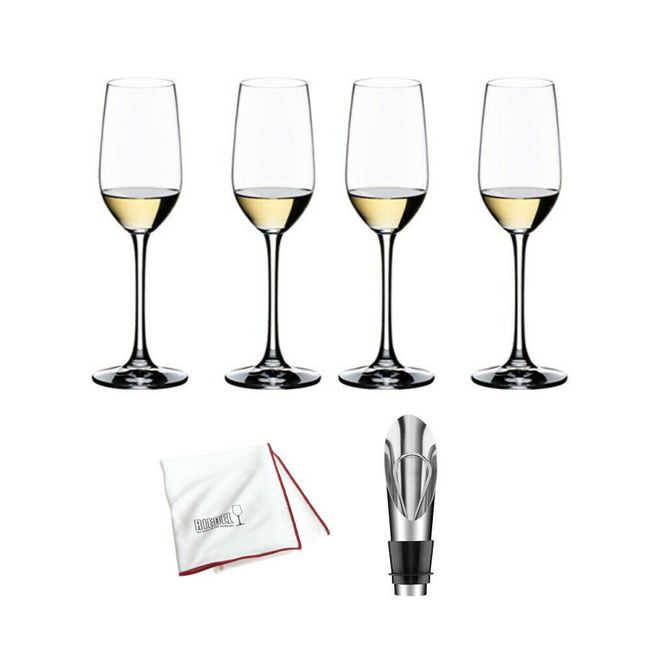 Riedel Bar Ouverture Tequila Glass 4 with Polishing Cloth and Wine Pourer Bundle