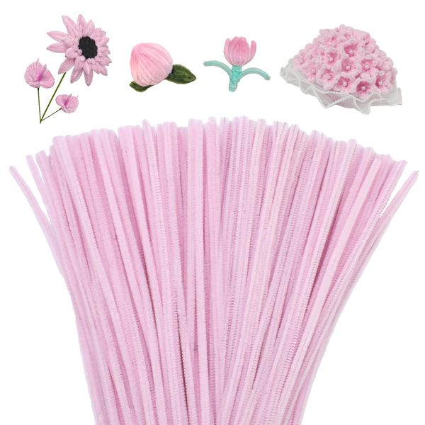 Mnuizu 200pcs Pipe Cleaners,Pipe Cleaners Chenille Stems for Craft, Fuzzy Sticks Christmas Craft Supplies for DIY Art & Creative Crafts Decorations（Light Pink）