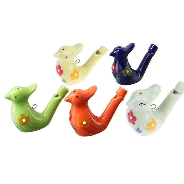 5PCS Coloured Drawing Bird Whistles Porcelain Bird Design Water Whistle Colorful Ceramic Bird Whistles Toys Musical Toy for Kids Birthday Gift, Easter Gift, Kids Early Learning, Random Color