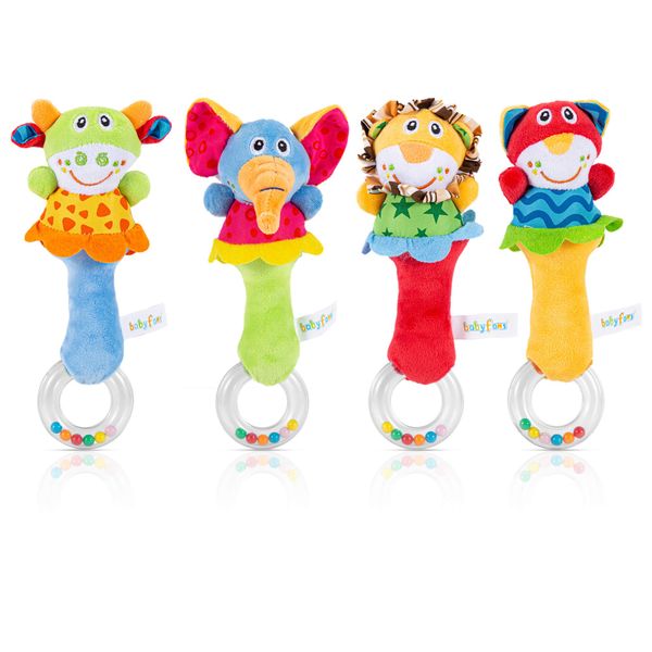 Baby Soft Rattles Toys,Infant Sensory Development Hand Grip Toys,Cute Stuffed Animal Handbells for Baby Gift（4 Pack）