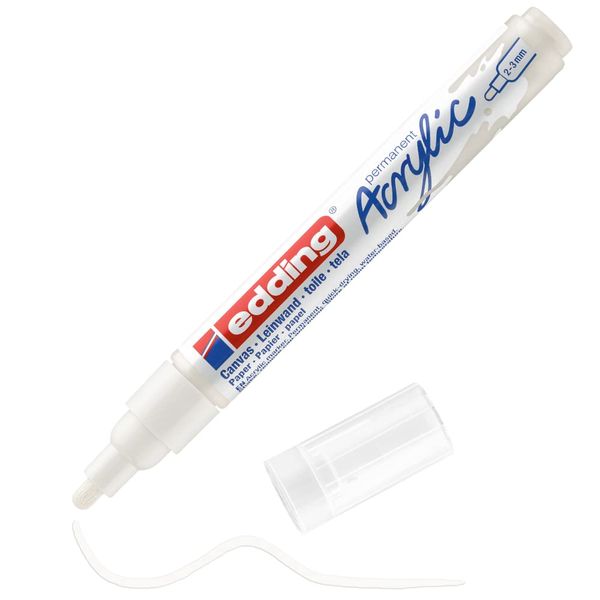 edding 5100 acrylic marker medium - white - 1 waterproof acrylic paint marker - round nib 2-3mm - acrylic paint pen for drawing on canvas, art paper and wood - acrylic markers for pebbles