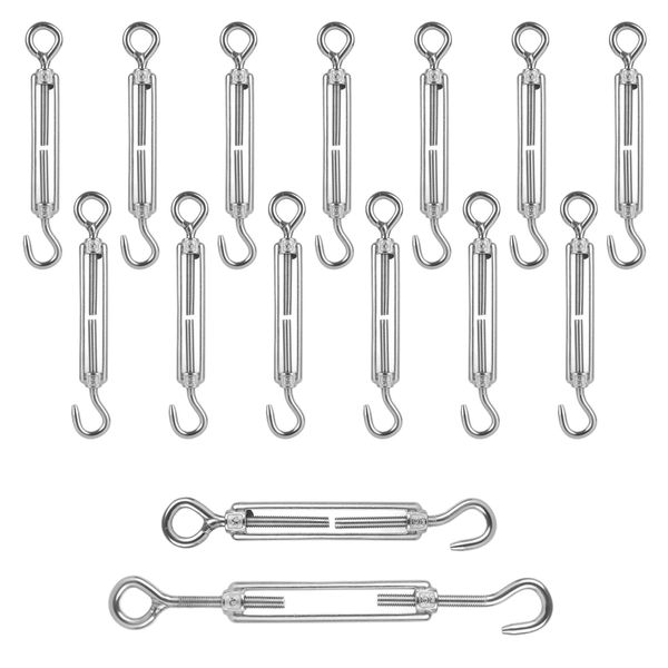 [Set of 15] Turnbuckle, Stainless Steel Wire Buckle, M5 Turnbuckle, Maximum Length 7.1 inches (18 cm), High Strength Turnbuckle, 304 Stainless Steel, Rust Resistant, Durable, Reinforced Structure, Wire Fixing, Tent Setup, Tensioner, Rope Fixing, Adjusting