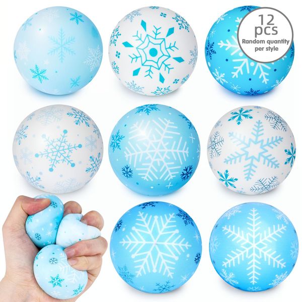 AMOR PRESENT 12PCS Christmas Stress Balls, 2 Inch Fidget Ball Foam Hand Exercise Balls for School Rewards Birthday Party