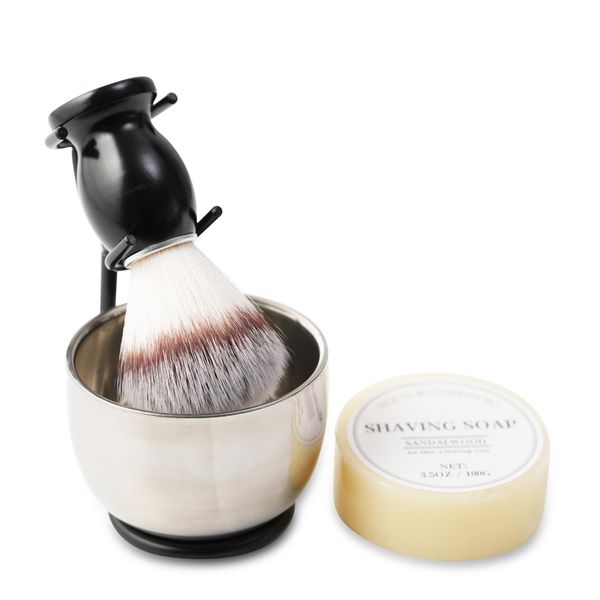 Shaving Brush Set for Men, 4pcs Shaving Set Includes Shaving Brush, Shaving Soap, Shaving Bowl and Brush Stand