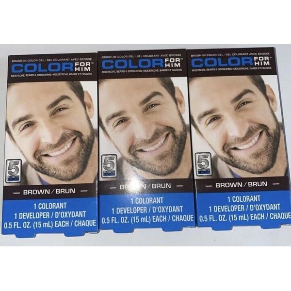 Lot Of 3 Color For Him Brush-In Color Gel Mustache Beard & Sideburns Color Brown