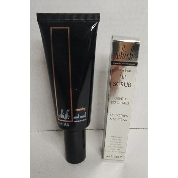 WHISH Renewing Mud Mask 2.0 oz & Vanilla Bean Lip Scrub 0.75 oz NEW Lot of 2