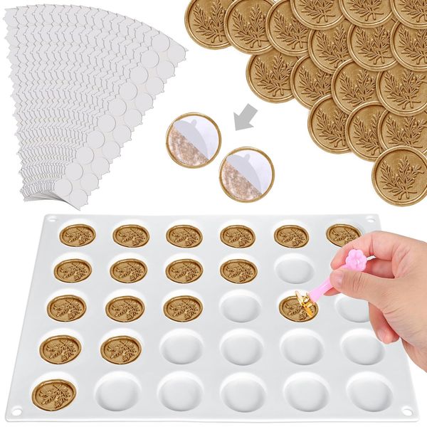 Wax Seal Mold Kit for Wax Seal Stamp, 360 Pcs Double Sided Adhesive Wax Seal Stickers and 30-Cavity Wax Seal Mold for Making Envelopes and Invitation Letter