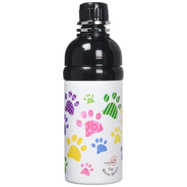 Long Paws White Portable Dog Water Bottle Stainless Steel Travel Water Bottle Flask With Colorful Printed Paws For Walking and Outdoor Activities - Medium -500 ml