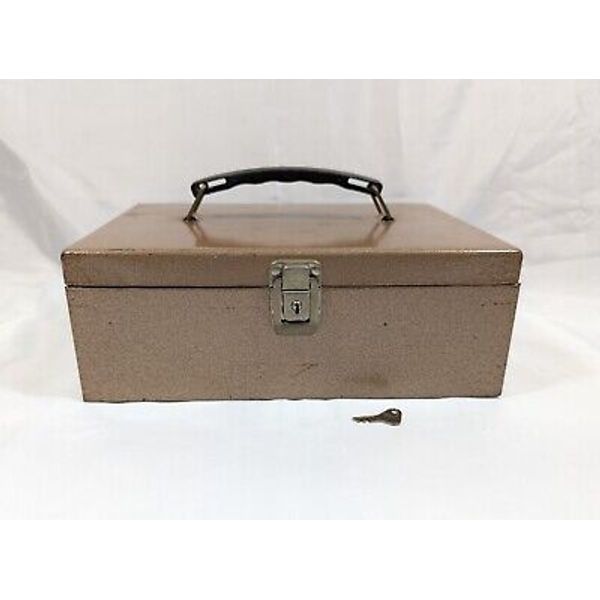 Vintage Rockaway Metal Lock Cash File Box Strongbox with Key ~ 11" x 7 3/4" x 4"