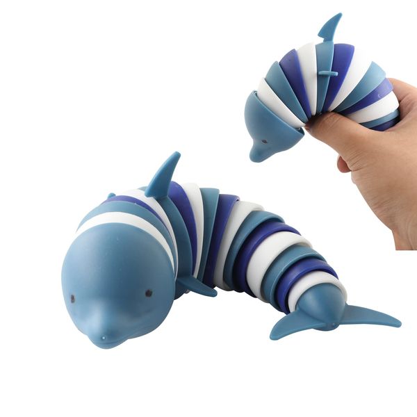 MEIEST Fidget Slug Toy,3D Articulated Stretch Dolphin Stress Reliever Hand Toy, Sensory Stress Relief Toy for Adults and Kids, Pressure Relieving and Anti-Anxiety Office Desk Toy(Multi-Color)