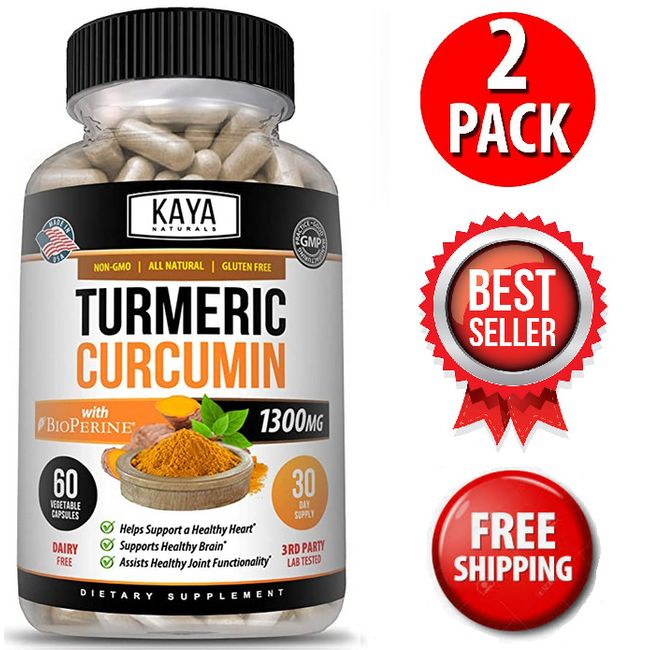 (2 Pack) Turmeric Curcumin w/ Bioperine High Absorption & Potency 1300mg