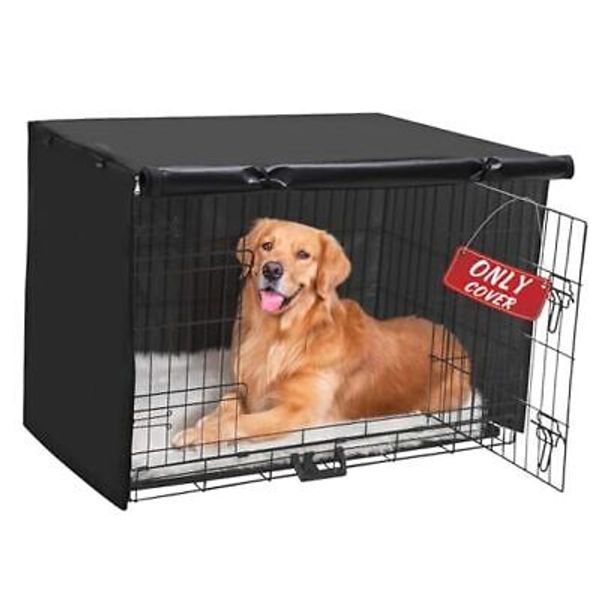 Dog Crate Cover - Double Door Waterproof Pet Kennel Cover, 24 Inch Black