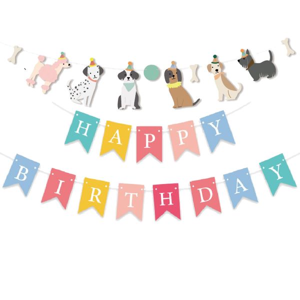 PANRRPERS Dog Themed Banner Happy Birthday Banner Backdrop Colorful Decoration Kids Baby Dog Birthday Party Supplies