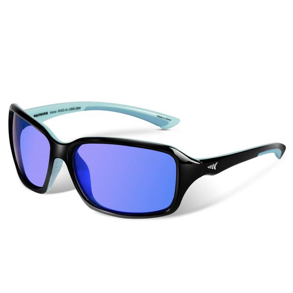 KastKing Alanta Polarized Sport Sunglasses,Gloss Black Sky Blue Frame, Smoke Base Cobalt Mirror, Aviators