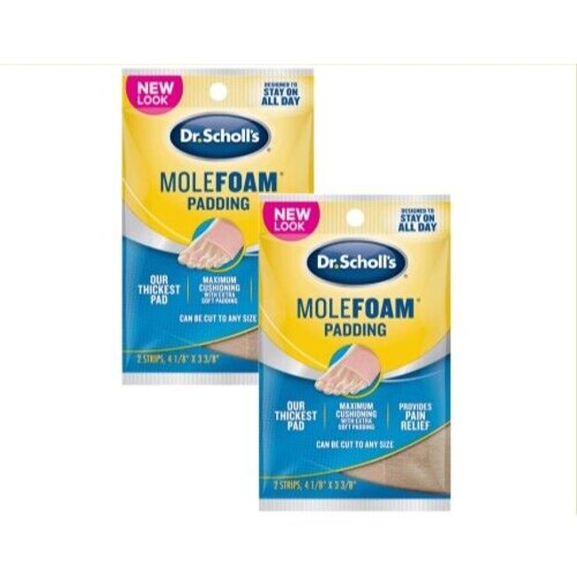 2 Pack Dr Scholls Molefoam Padding Two 4 1/8 X 3 3/8 Strips Each